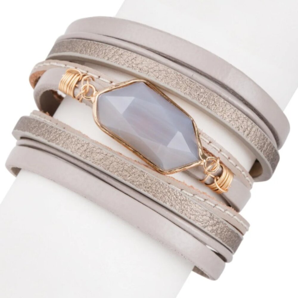 Abelia Leather & Stone Bracelet by Saachi NEW - Picture 2 of 8